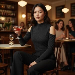 1. State Black Sparkly Open Shoulder Cropped Mock Turtleneck Size S